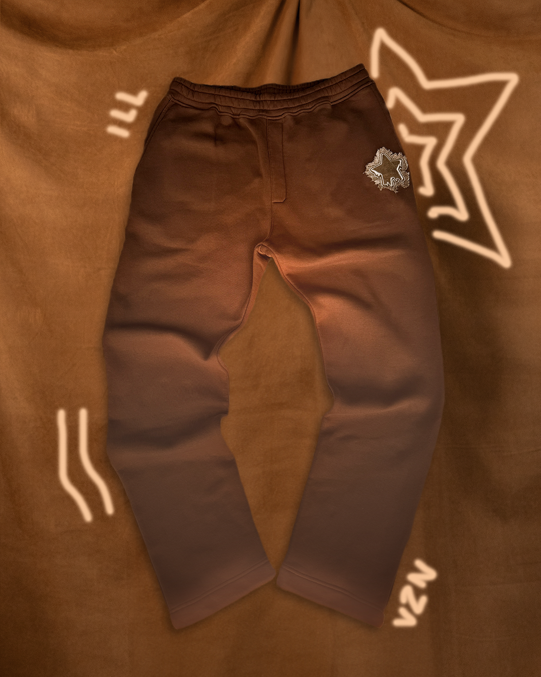 Distressed Applique Joggers - Brown
