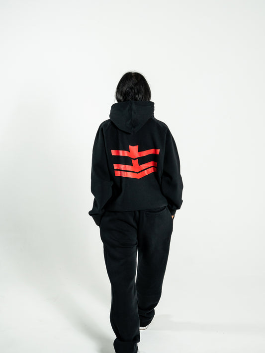 No Face Hoodie -Black & Red