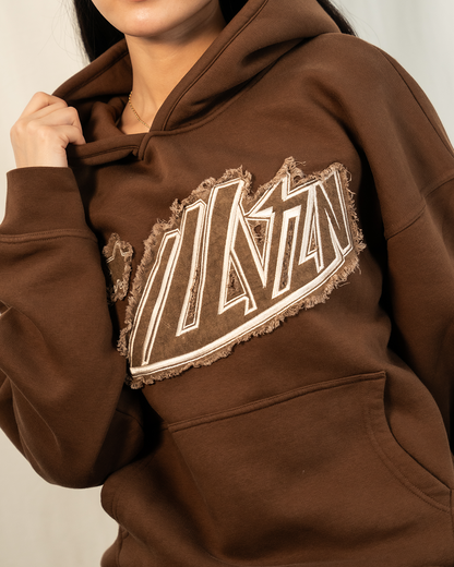 Distressed Applique Hoodie - Brown