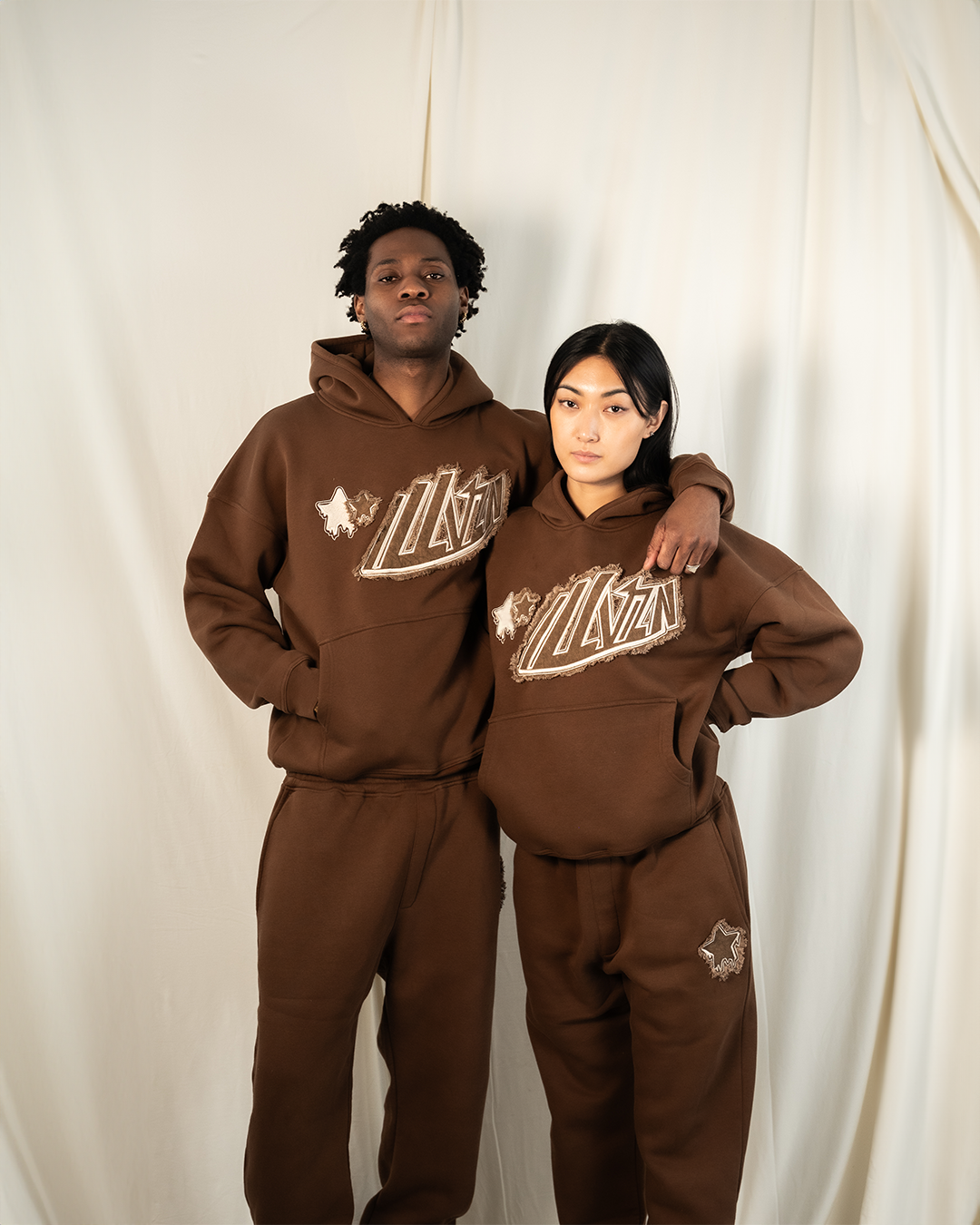 Distressed Applique Hoodie - Brown