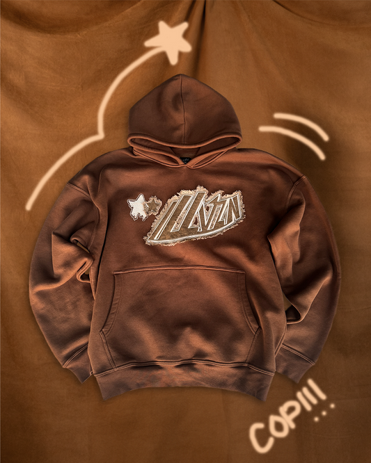 Distressed Applique Hoodie - Brown